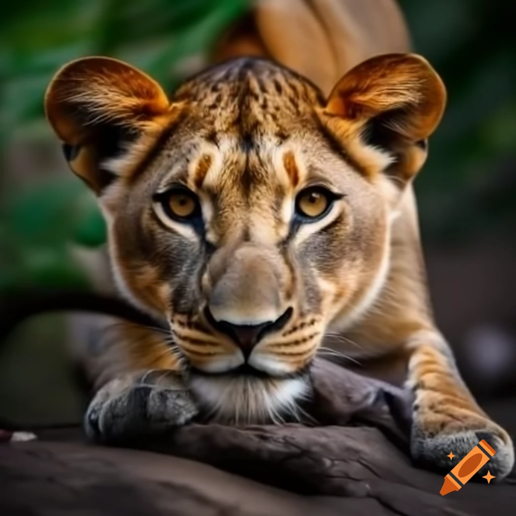 Lion in the jungle consuming prey