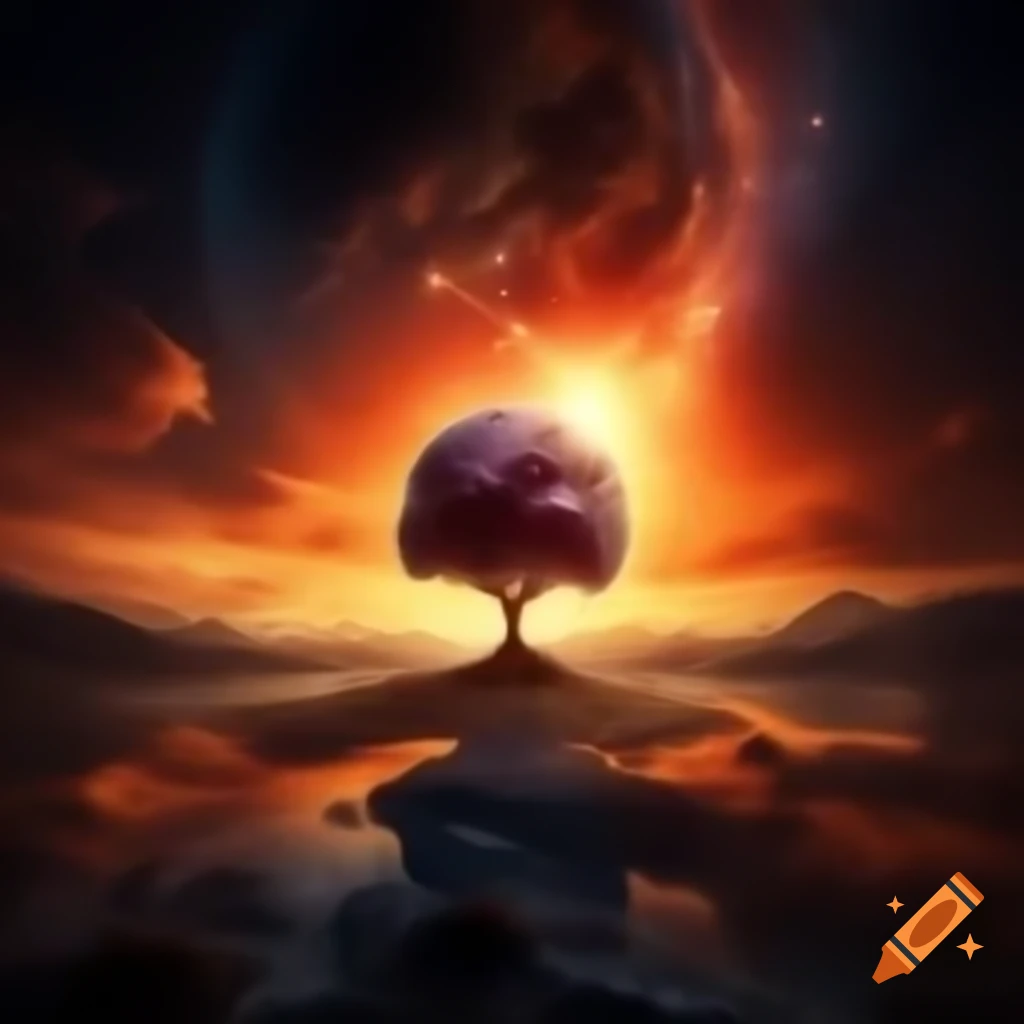 Abstract representation of motivation and inspiration with celestial elements and tree of life