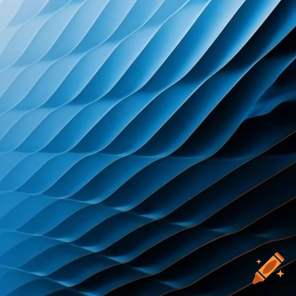 Blue and black geometric pattern with rolling waves and fog effects