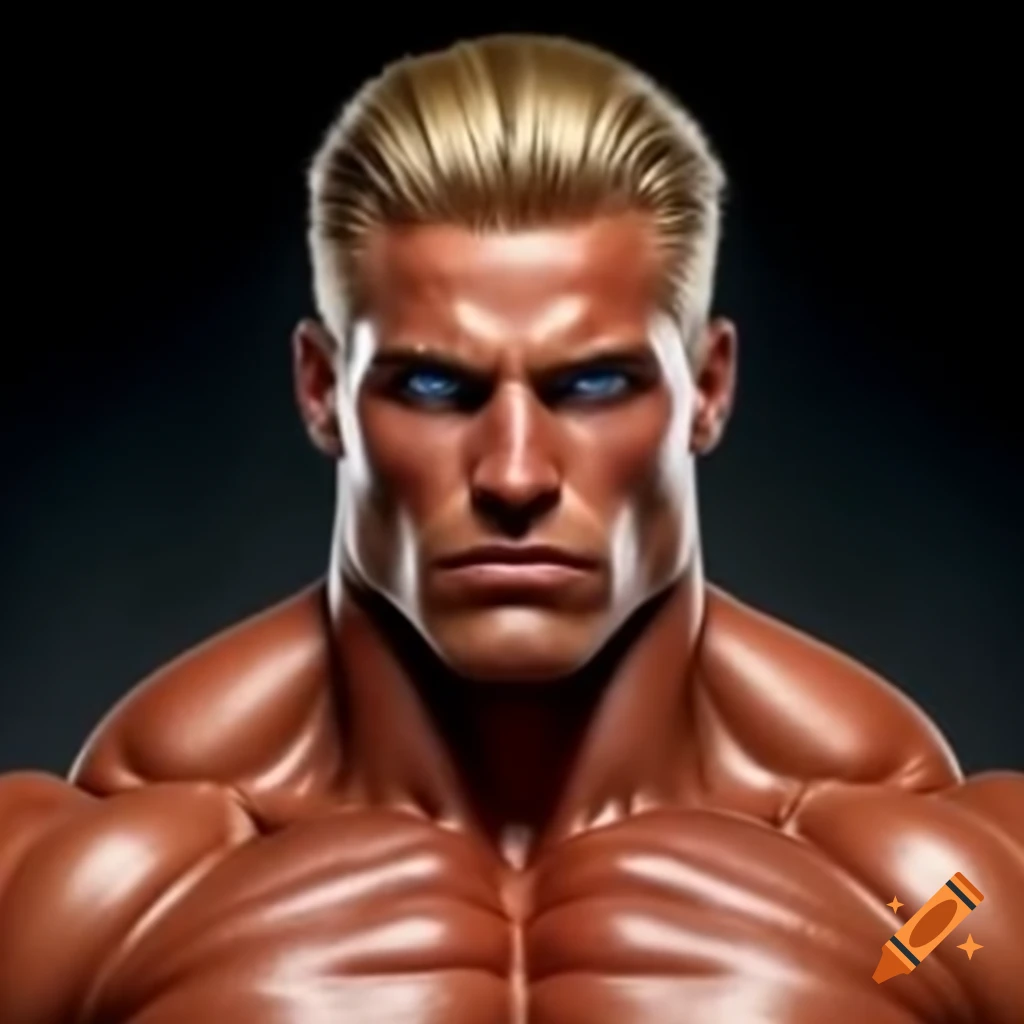 Muscular man with blond hair and blue eyes