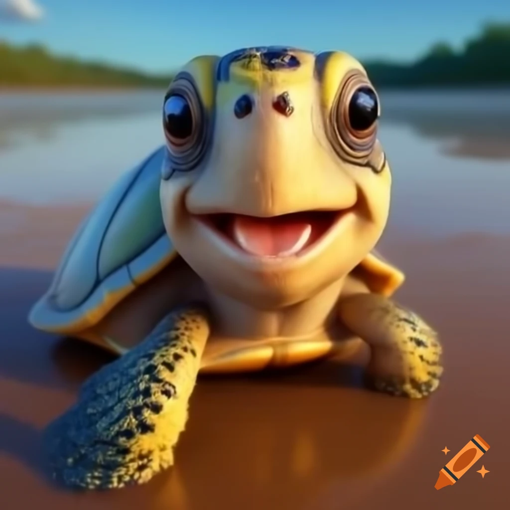 Very happy turtle in a cheerful pose