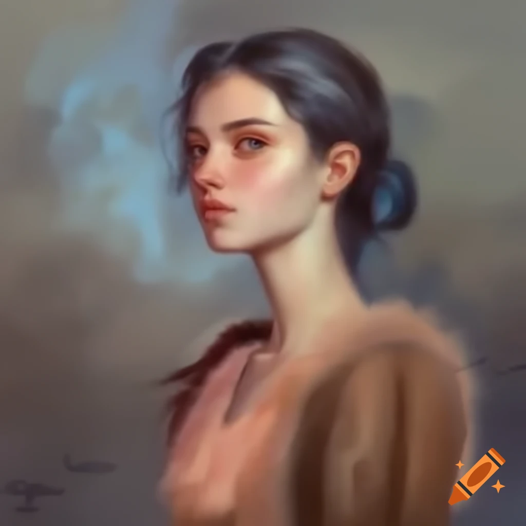 Young woman with light brown complexion in dark academia setting on craiyon