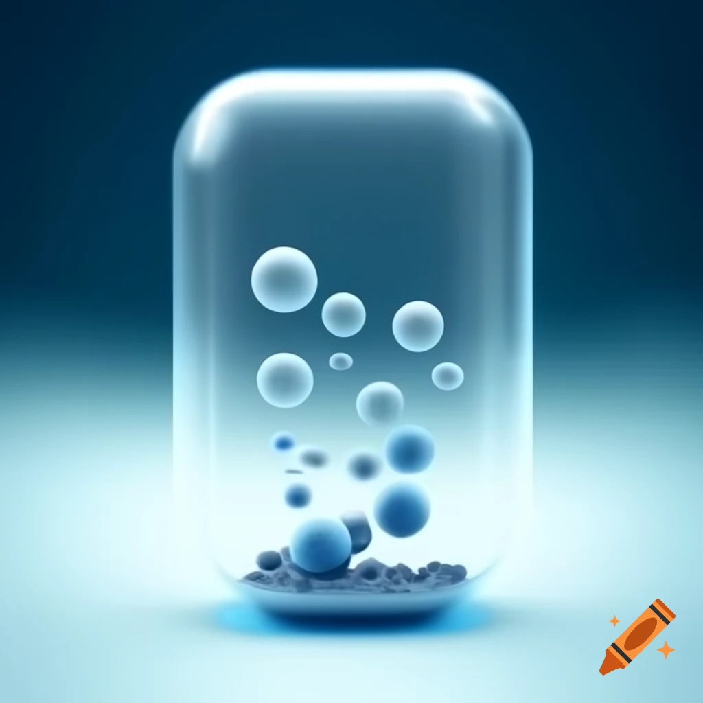 Scientific illustration of spheres in closed transparent box representing gas thermalization