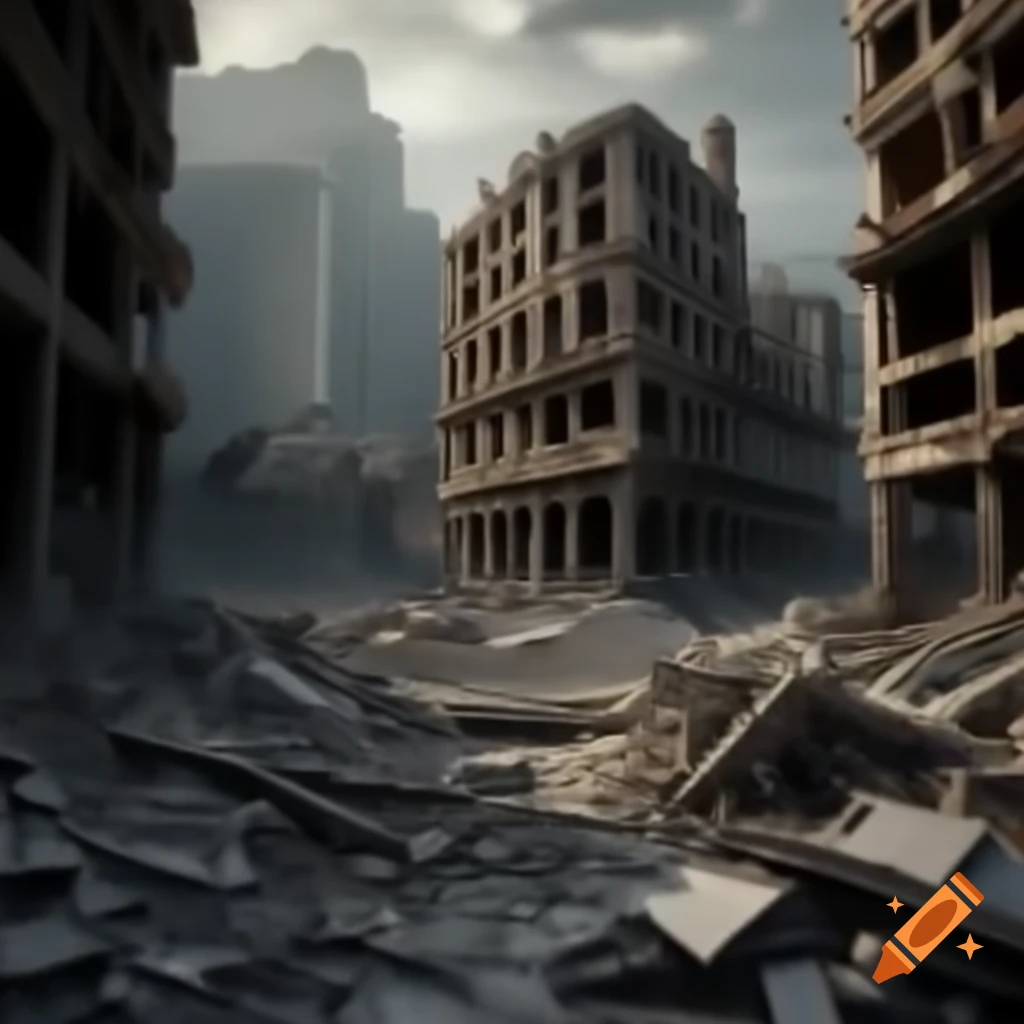 Realistic depiction of a destroyed, abandoned city