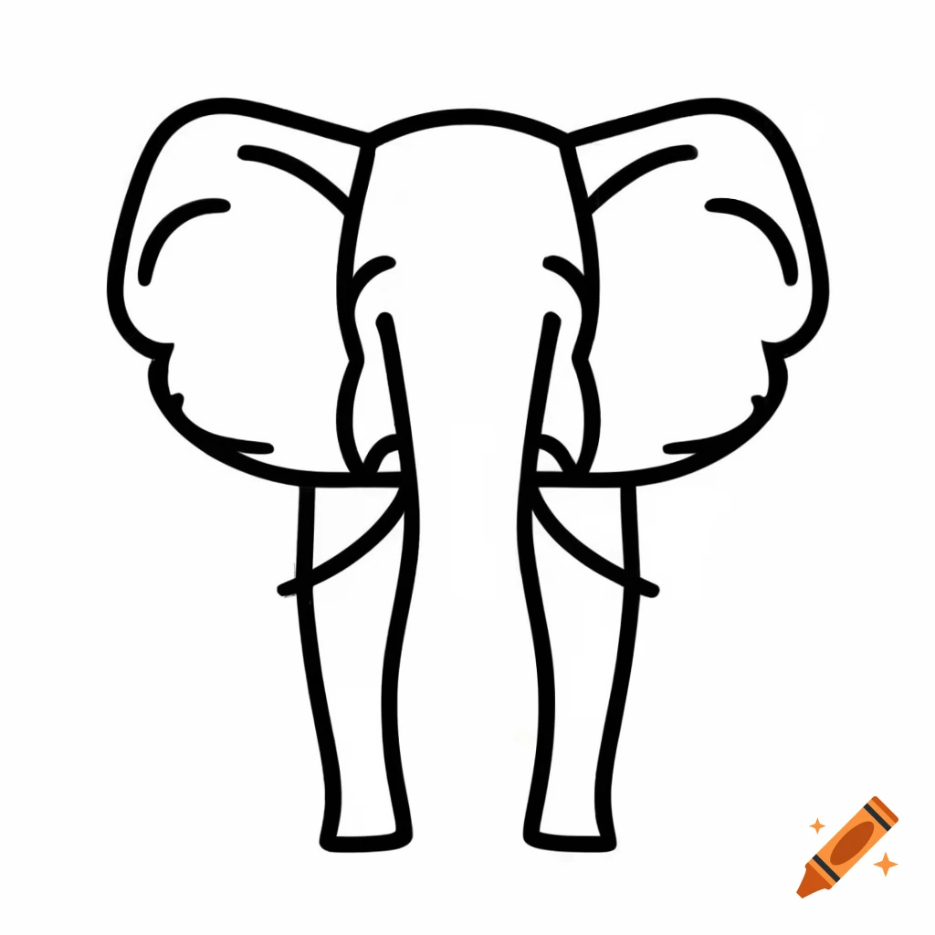 Black and white line art illustration of an elephant