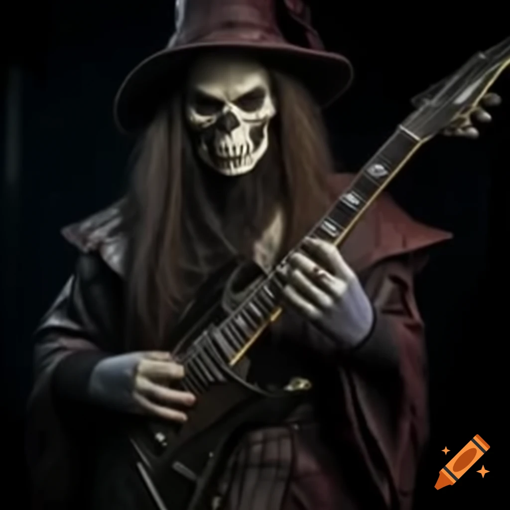Electric guitar wizard with heavy metal theme