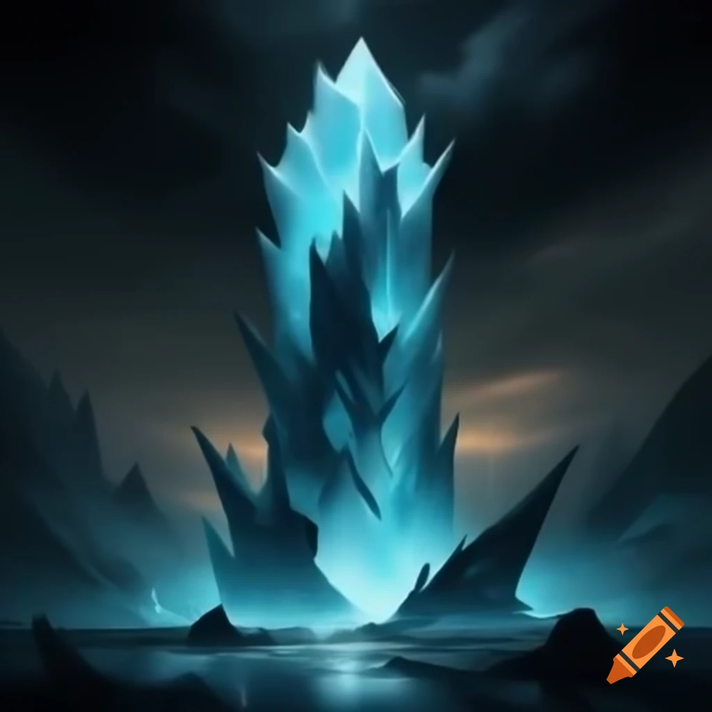 Mysterious giant ice tower in dark fantasy setting