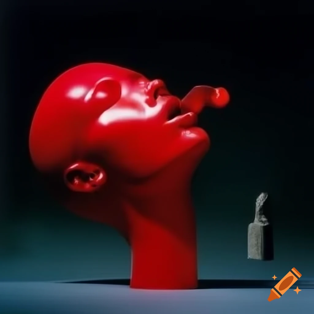 Pop surreal photography featuring red glass statue