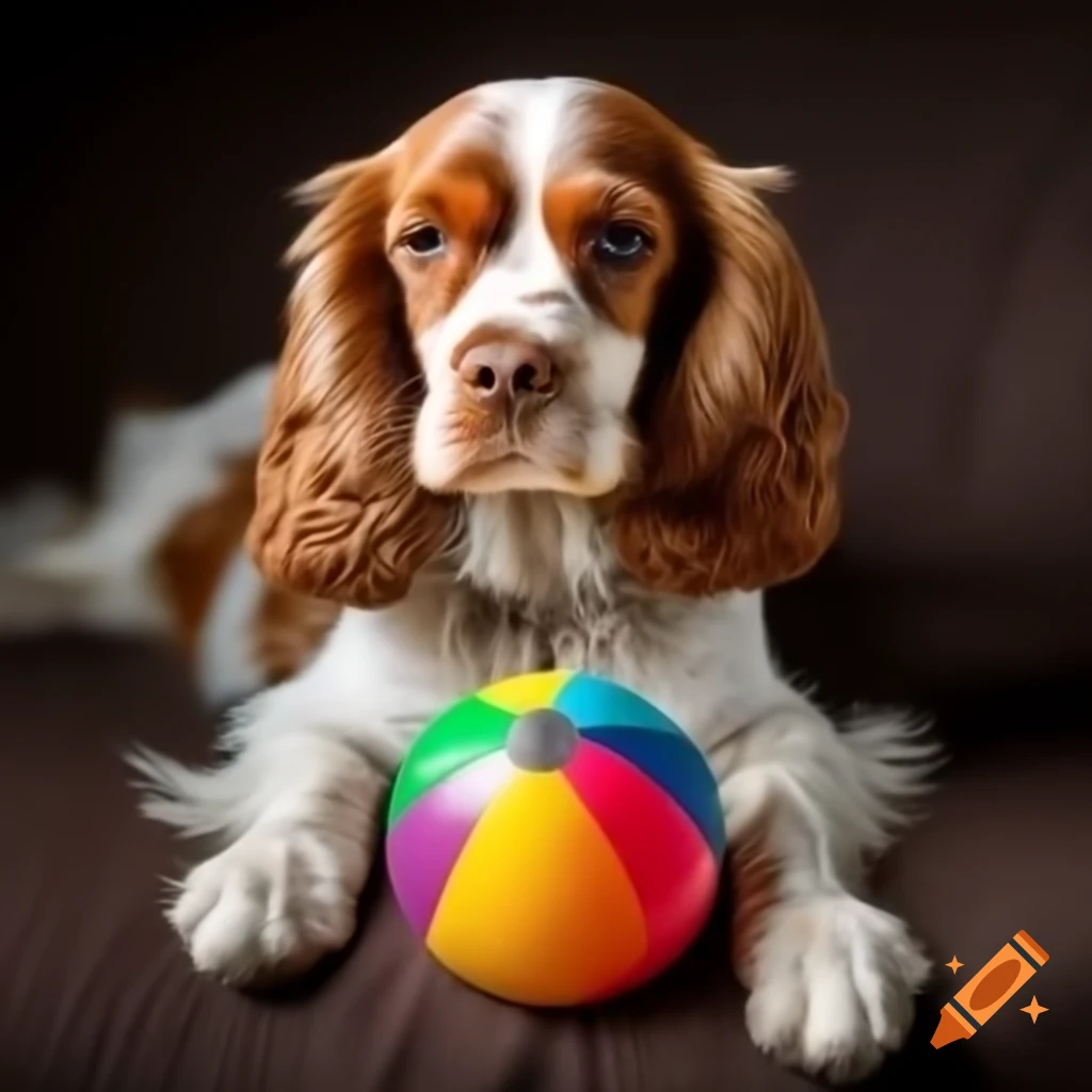 Cocker spaniel dog playing with a ball