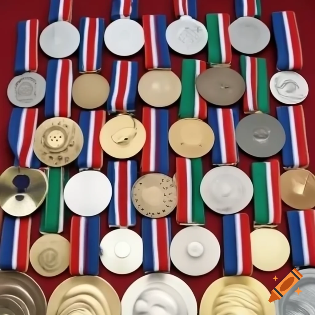 Collection of Olympic medals displayed