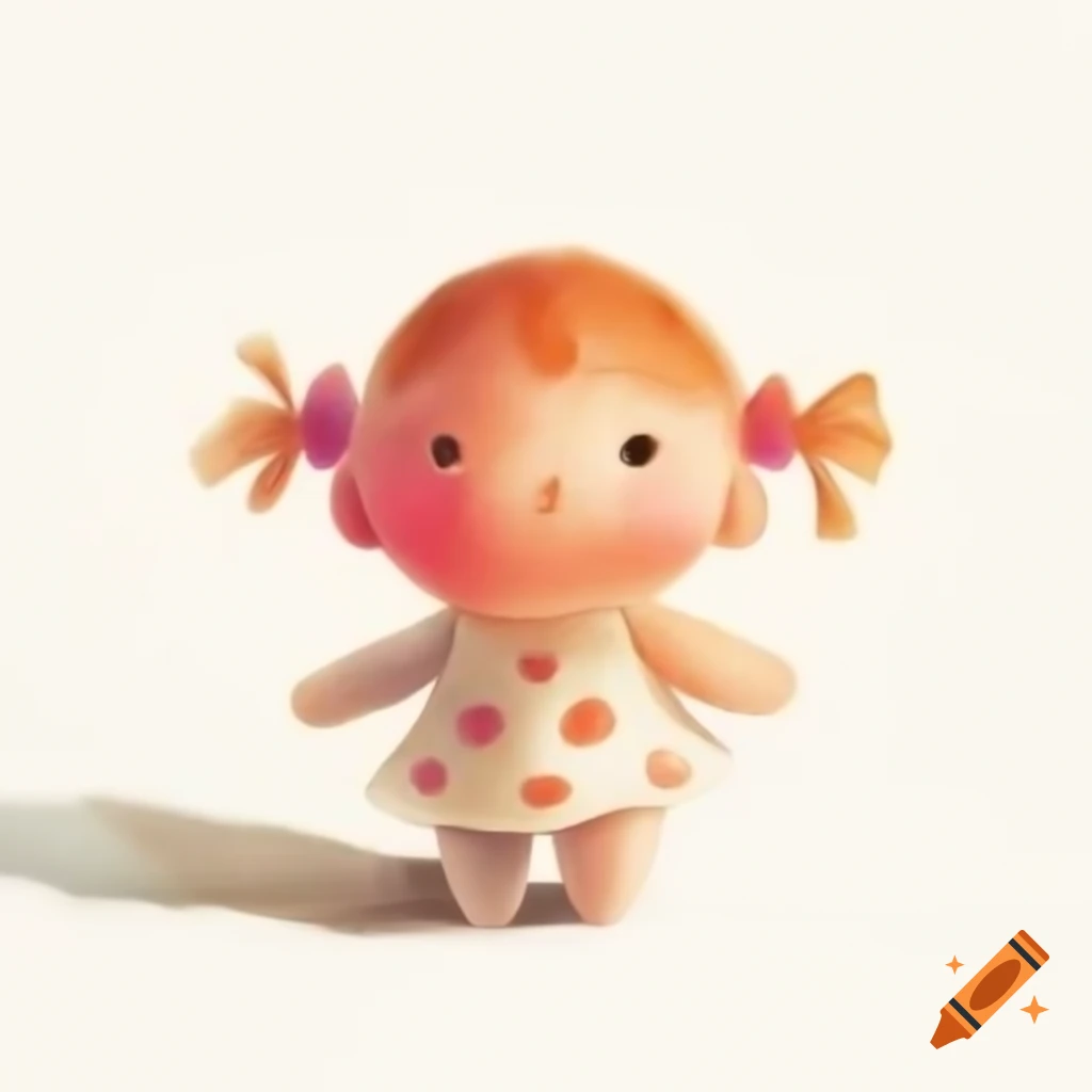 Cartoon-style toy doll on white background, watercolor design