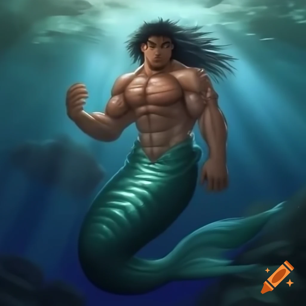Baki the Grappler reimagined as a long-haired mermaid