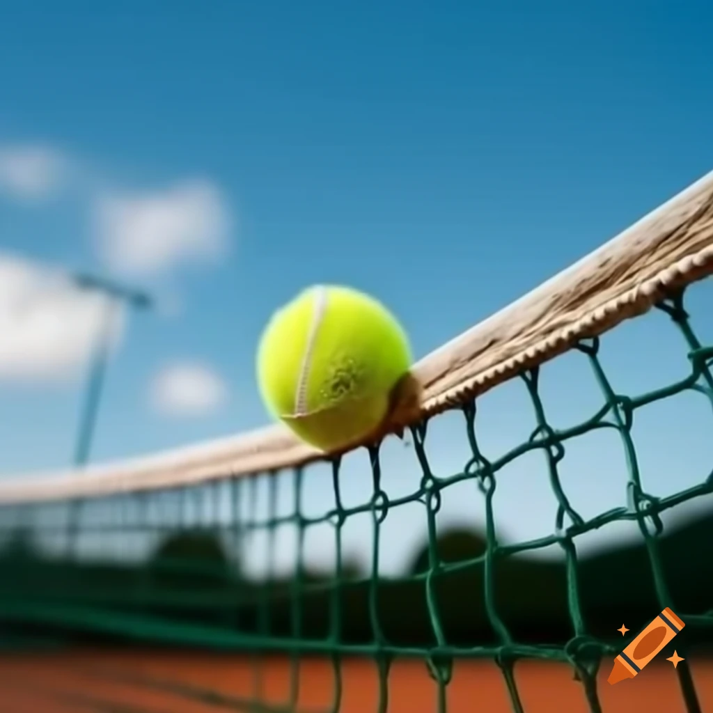 Tennis ball in mid-air heading towards the court net