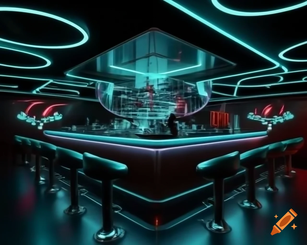 Sleek neon-lit bar for Elven bikers with powerful machines