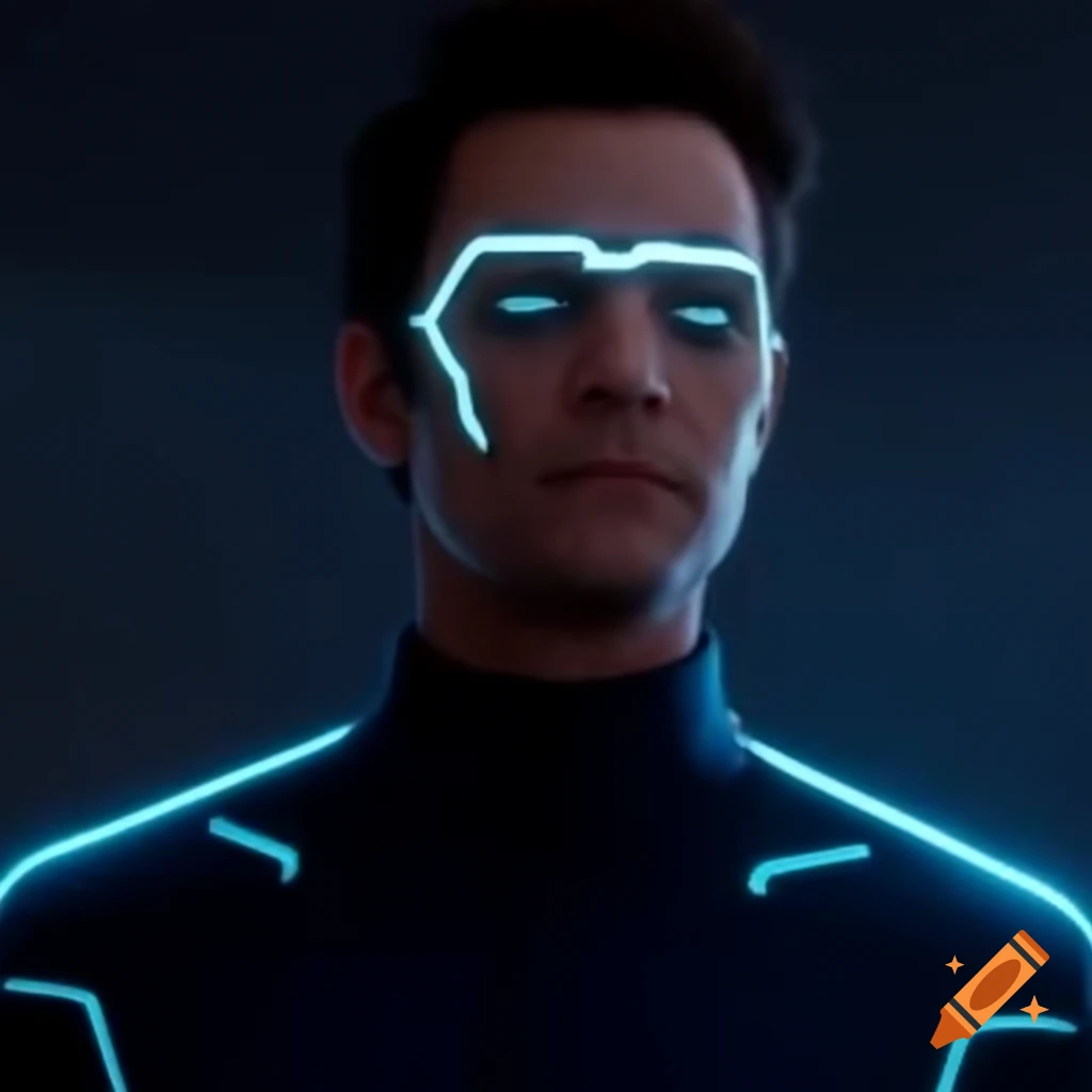 Person wearing a mask inspired by Tron Legacy