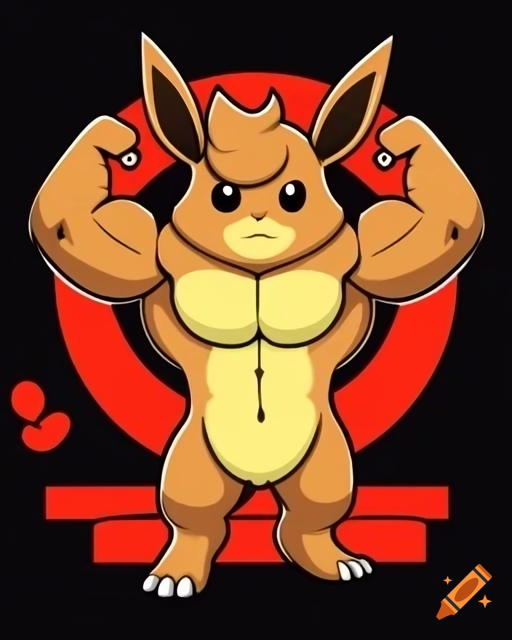 Anthro Eevee bodybuilder flexing muscles, furry art style