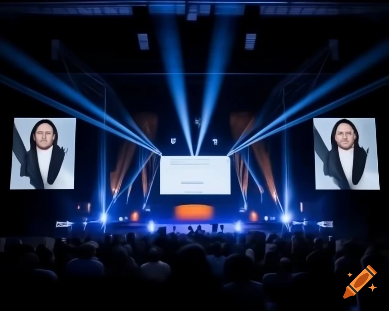 Stage concept design for management event with large LED screen and seating