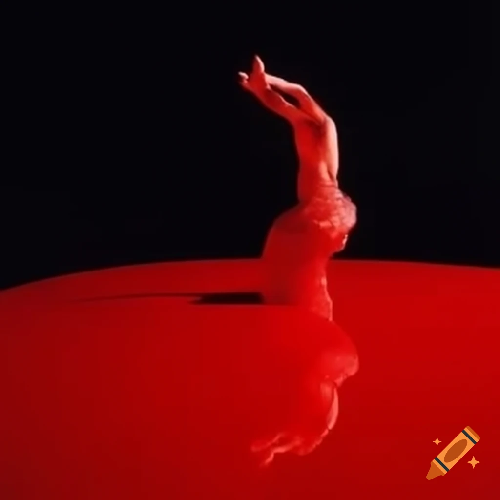 Pop surrealist 2000s photography featuring red glass statue