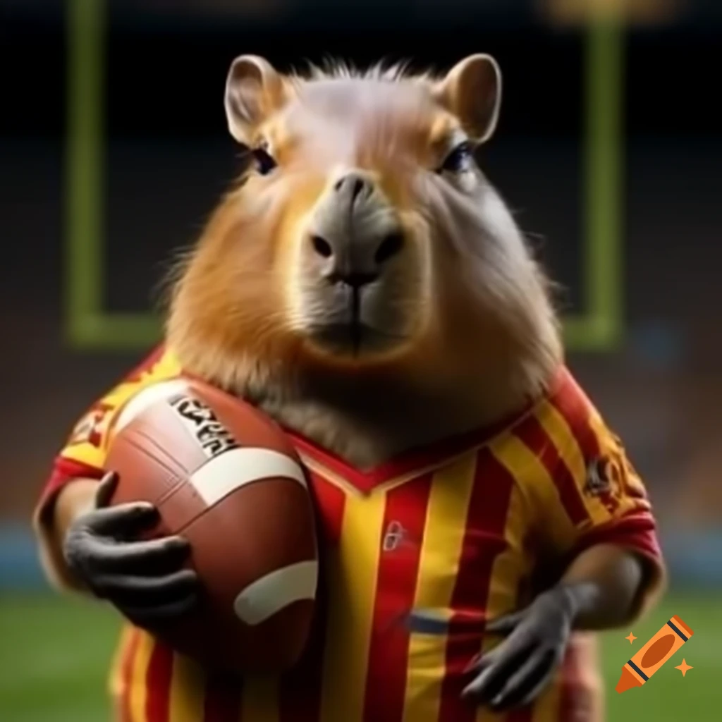 Capybara dressed in football pads