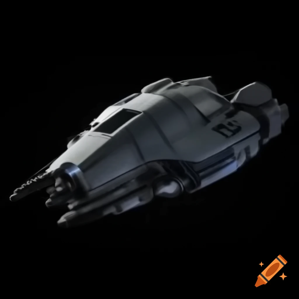 Detailed cyberpunk spaceship design against black background