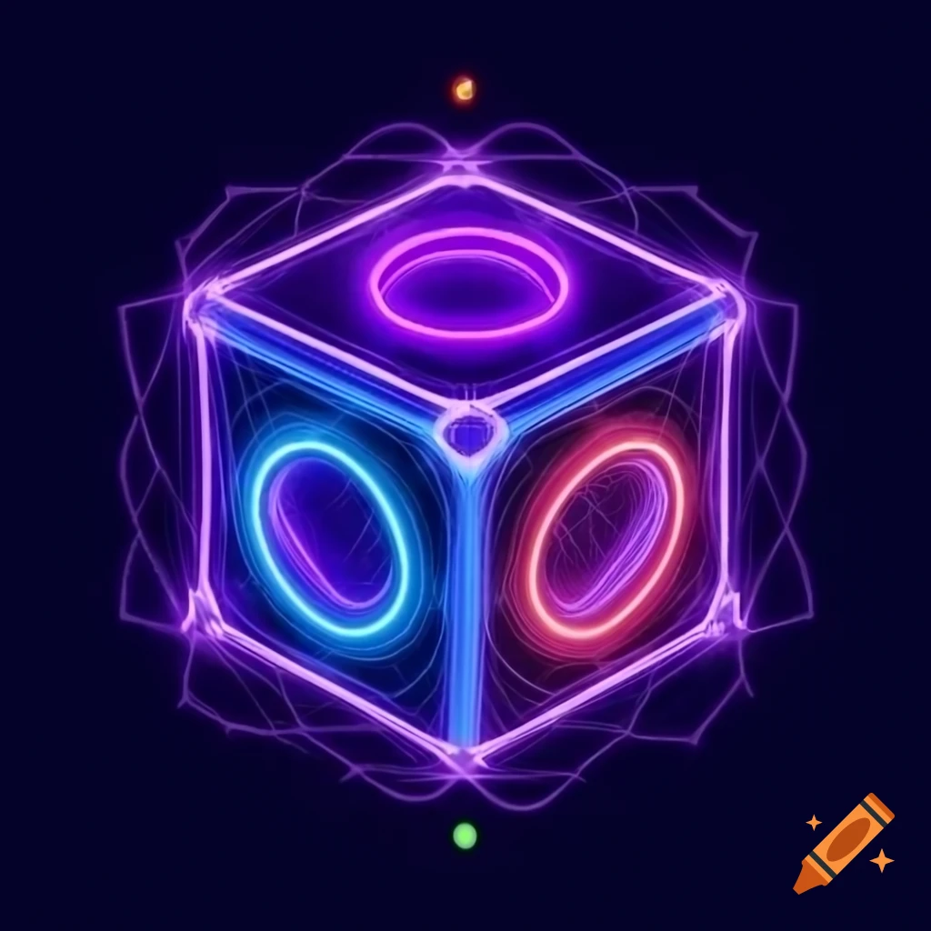 Cyberpunk-styled wireframe shape sorter toy with neon colors