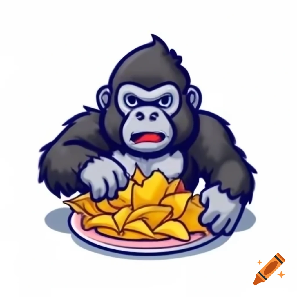 Cartoon gorilla enjoying nachos