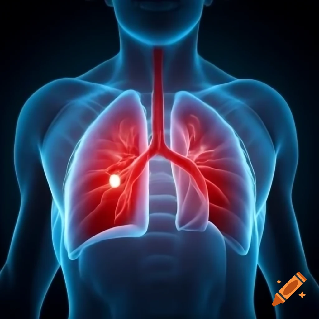 Illustration of lung with nodule and arrows indicating lymphatic, bronchial, and blood pathways