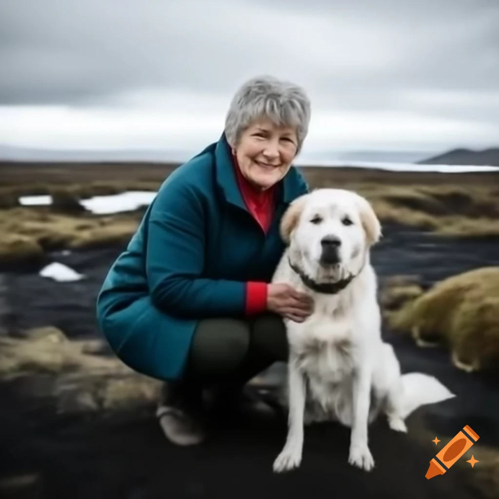 Woman with dog in Iceland scenery