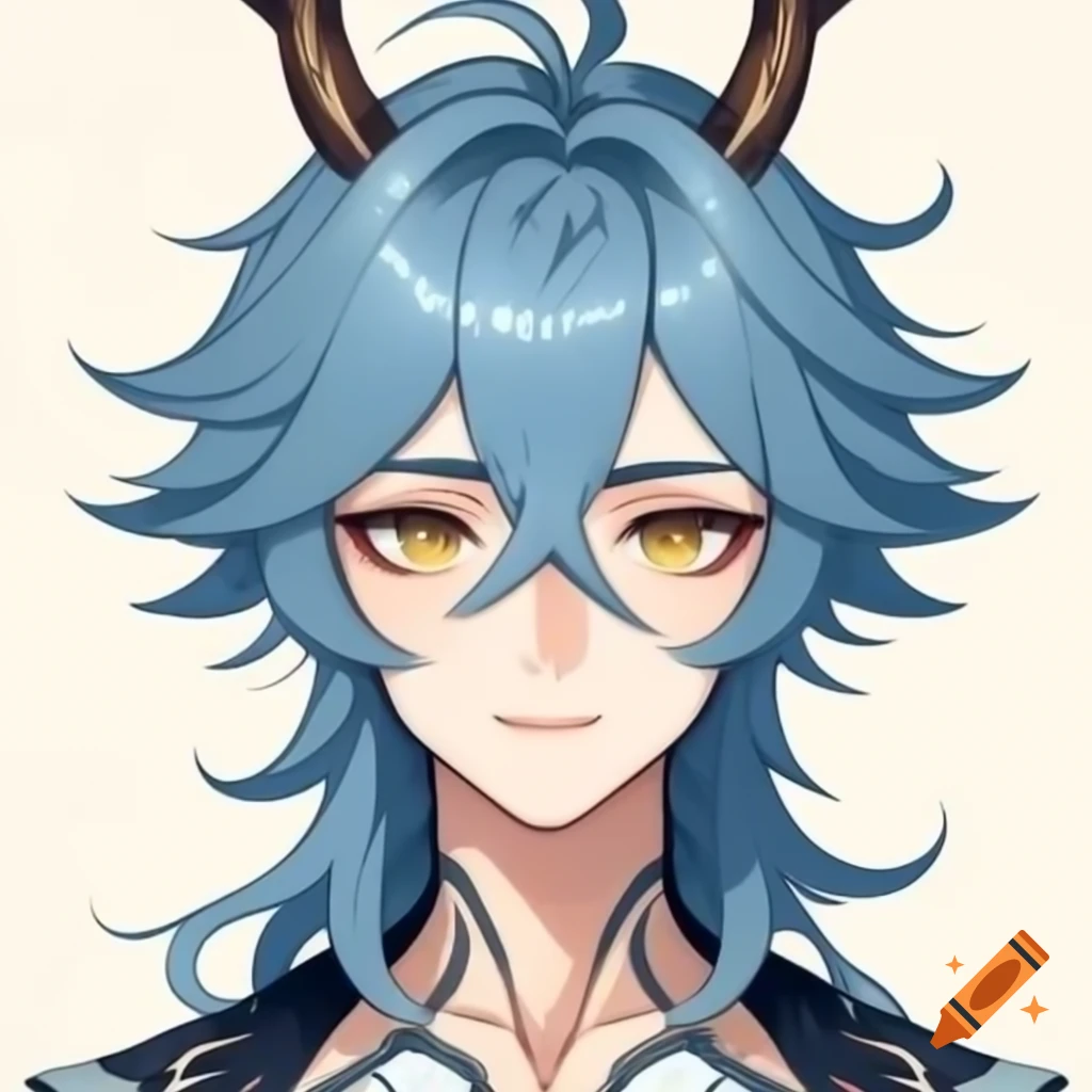 Genshin Impact cryo goat human male character with shoulder-length hair