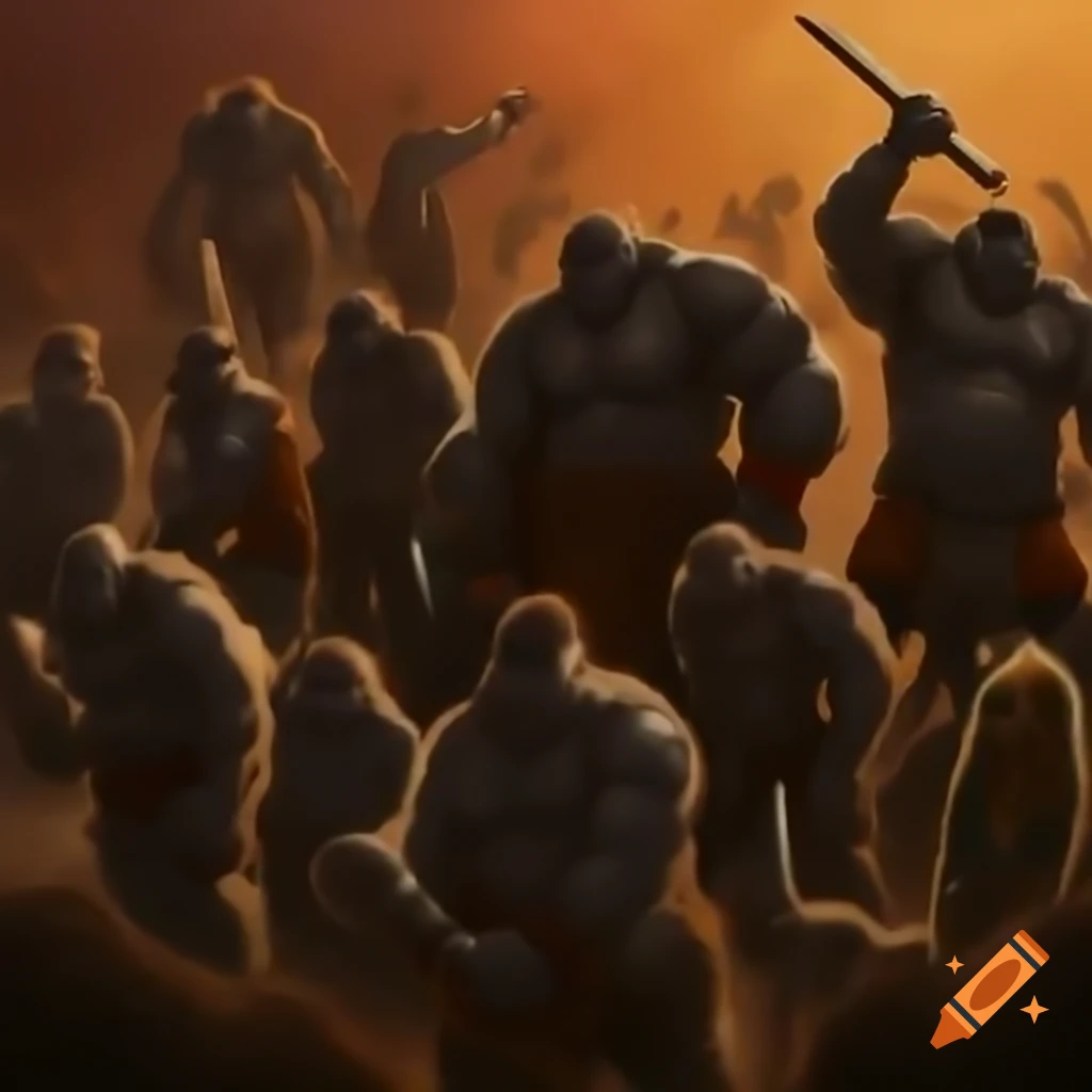 Ogre warriors preparing for battle in dark fantasy setting
