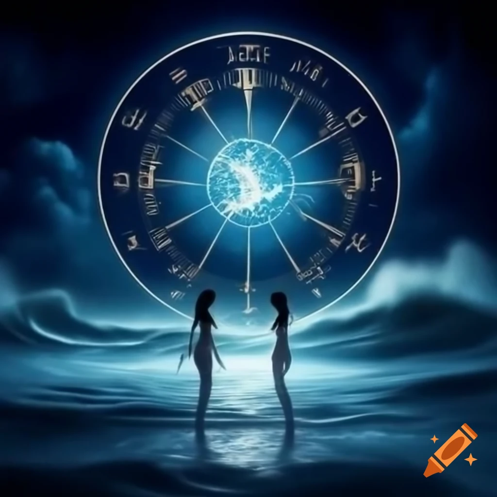 Artistic representation of Gemini and Aquarius zodiac signs standing together