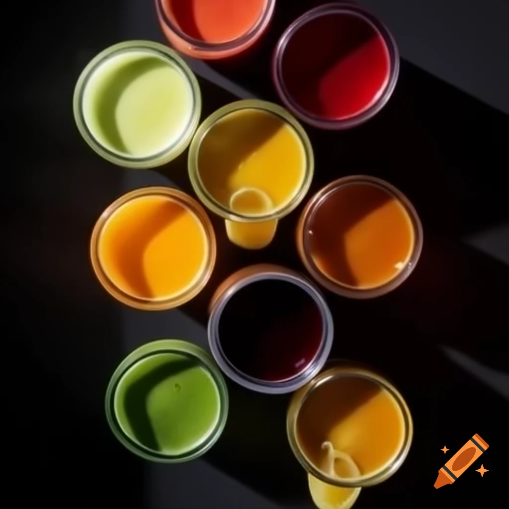Vibrant health juices photography with strong shadows