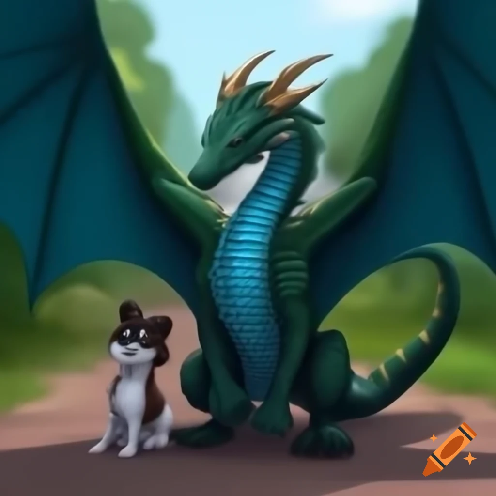 Dragoness walking with a dog