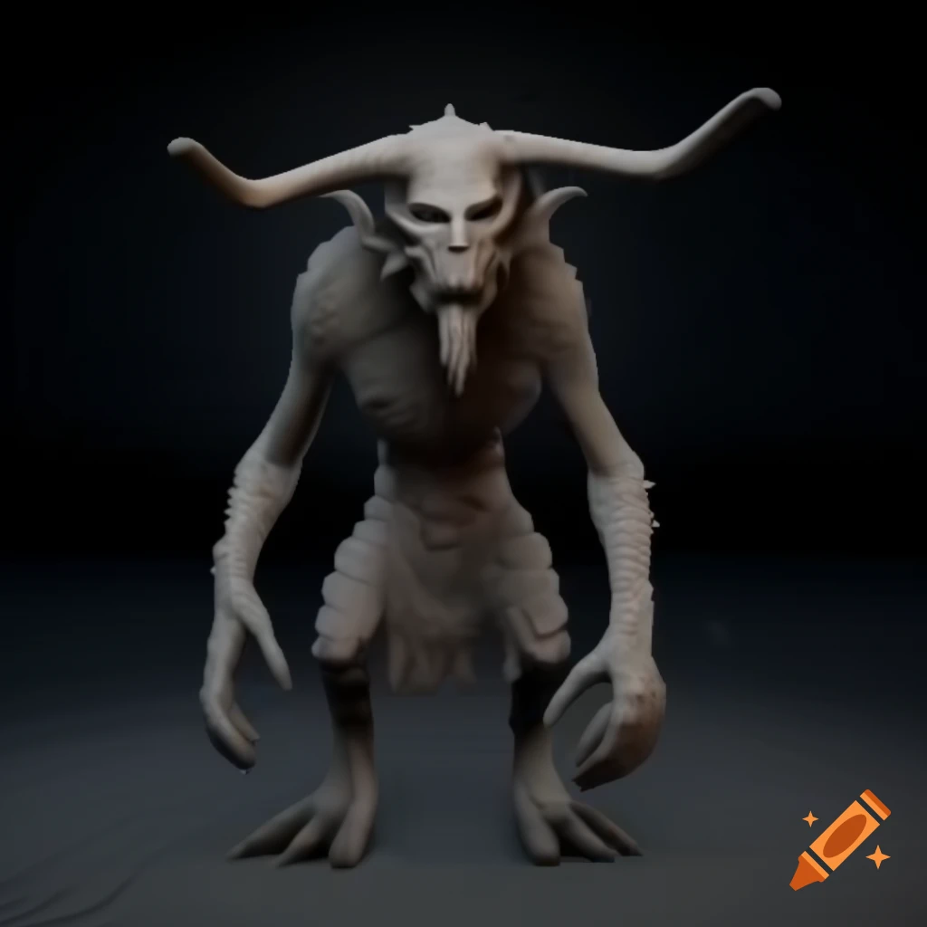 3D model of furry Dark Souls monster inspired by Krampus, 3/4 view