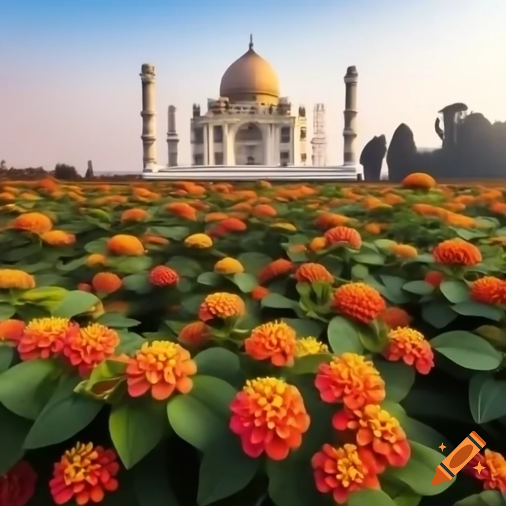Lantana vines in bloom covering the Taj Mahal