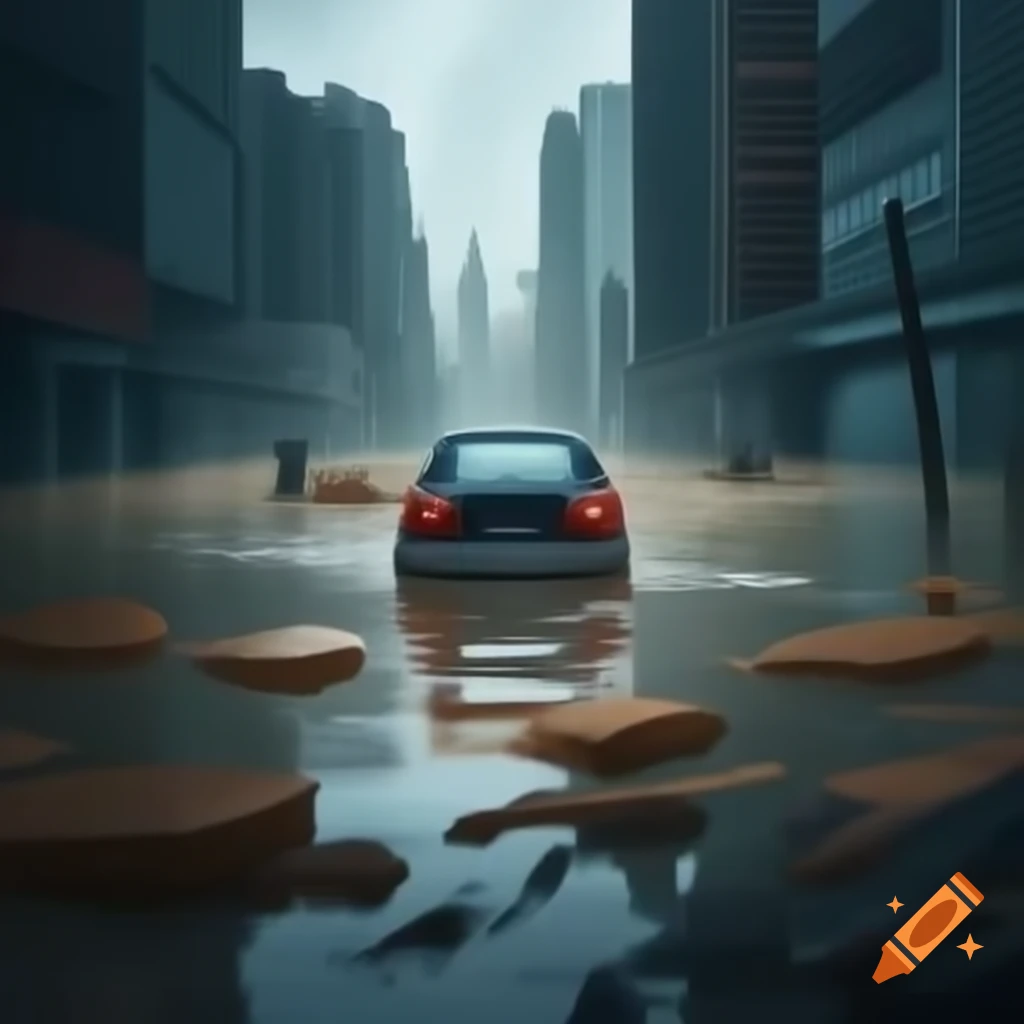 Flood poster showcasing impact of flooding on environment