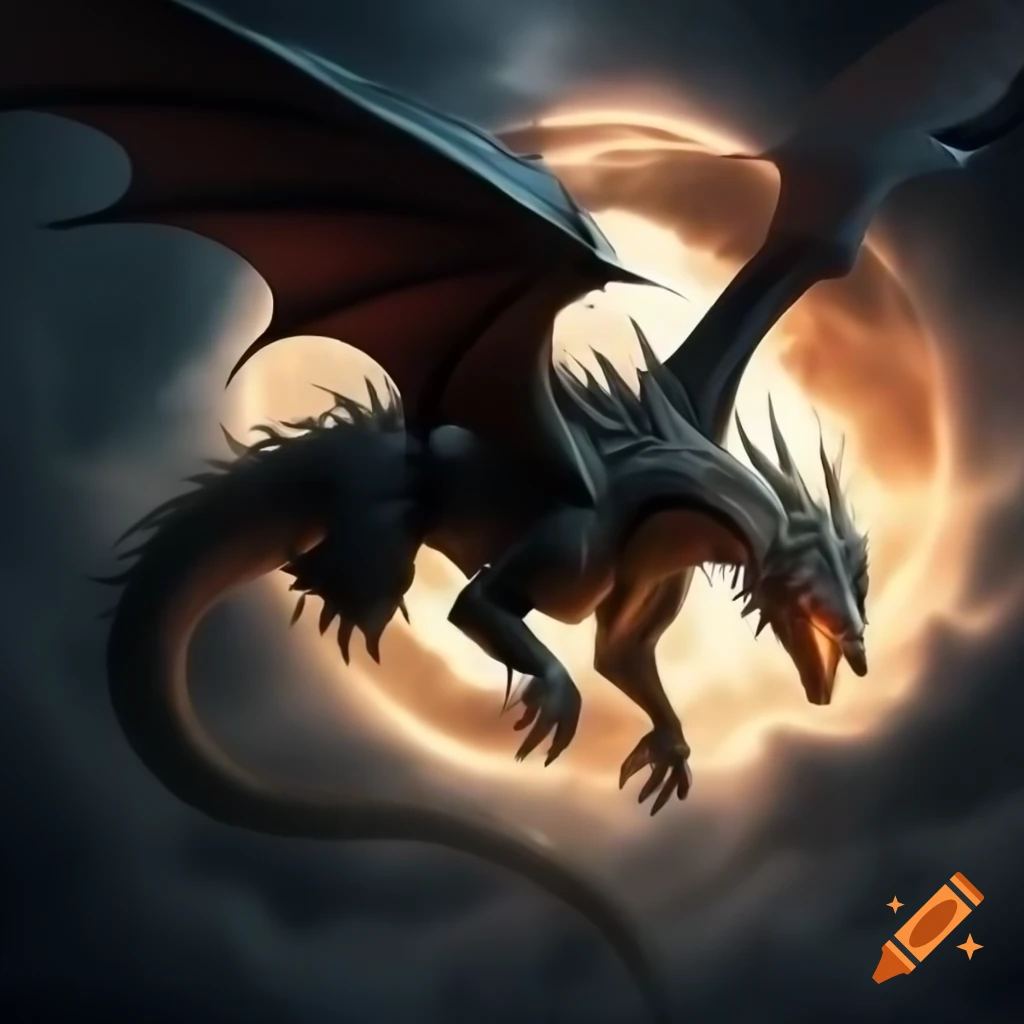 Dragon flying through stardust under lunar eclipse