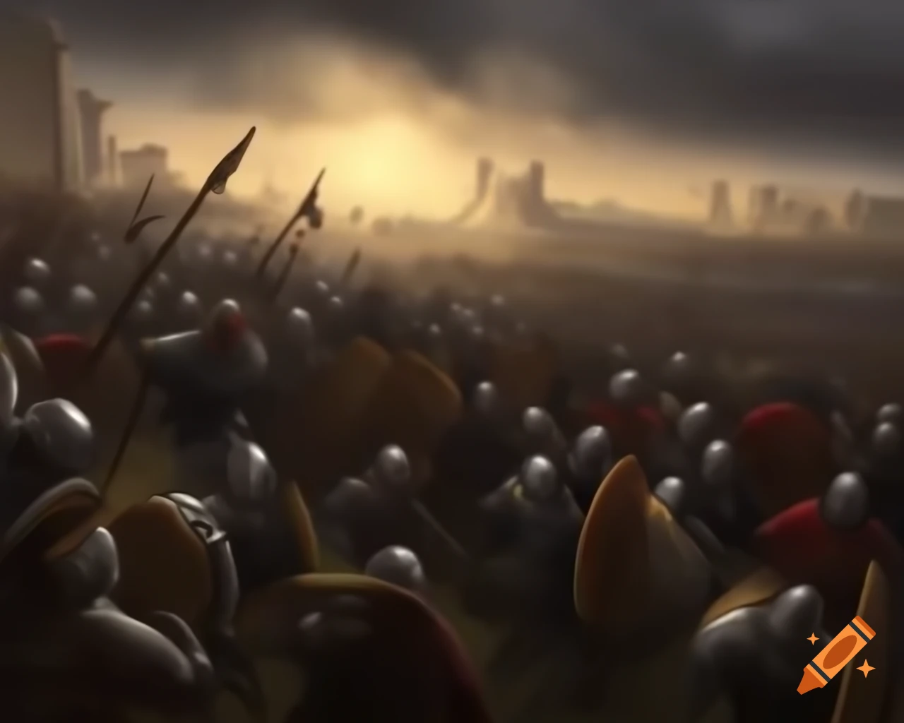 Remnants of medieval battlefield in painting style with no people present