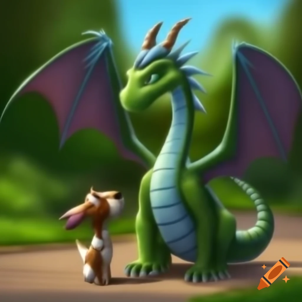 Dragoness and dog enjoying a walk together