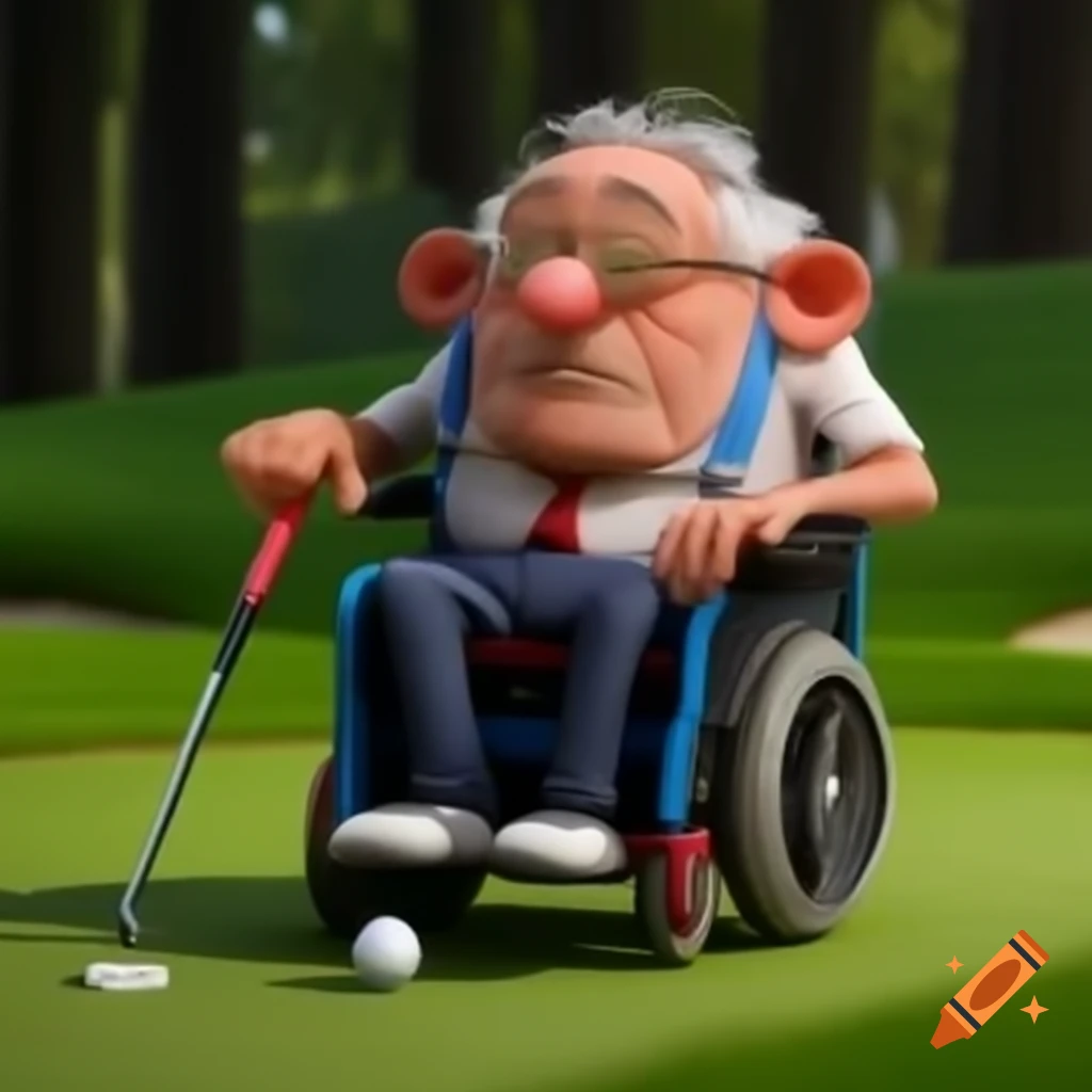 Elderly man in wheelchair enjoying a game of golf