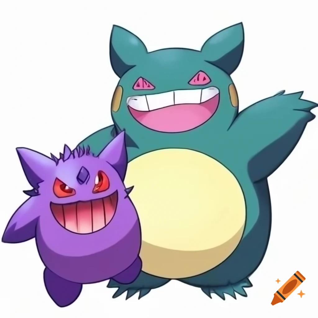 Happy Snorlax and Gengar character illustration