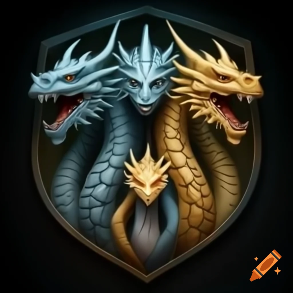 Family crest featuring three dragon heads
