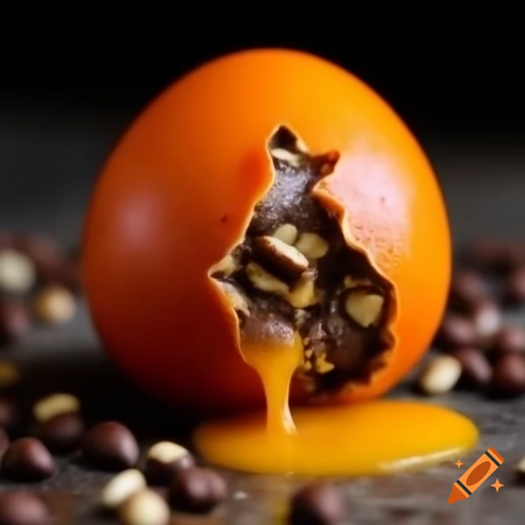 Pterodactyl egg surrounded by orange peel and chocolate chips on craiyon
