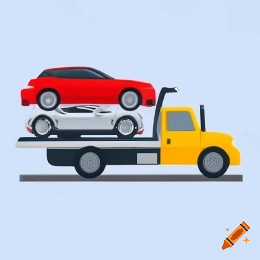 Tow Truck Transporting Red And Silver Sports Cars In Modern Design On 
