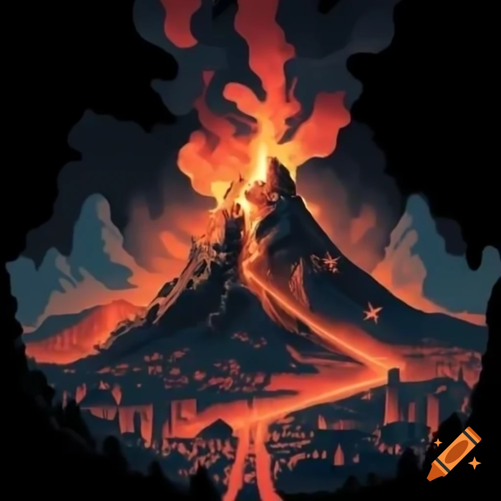 Fantasy city inside a volcano in a dark fantasy setting