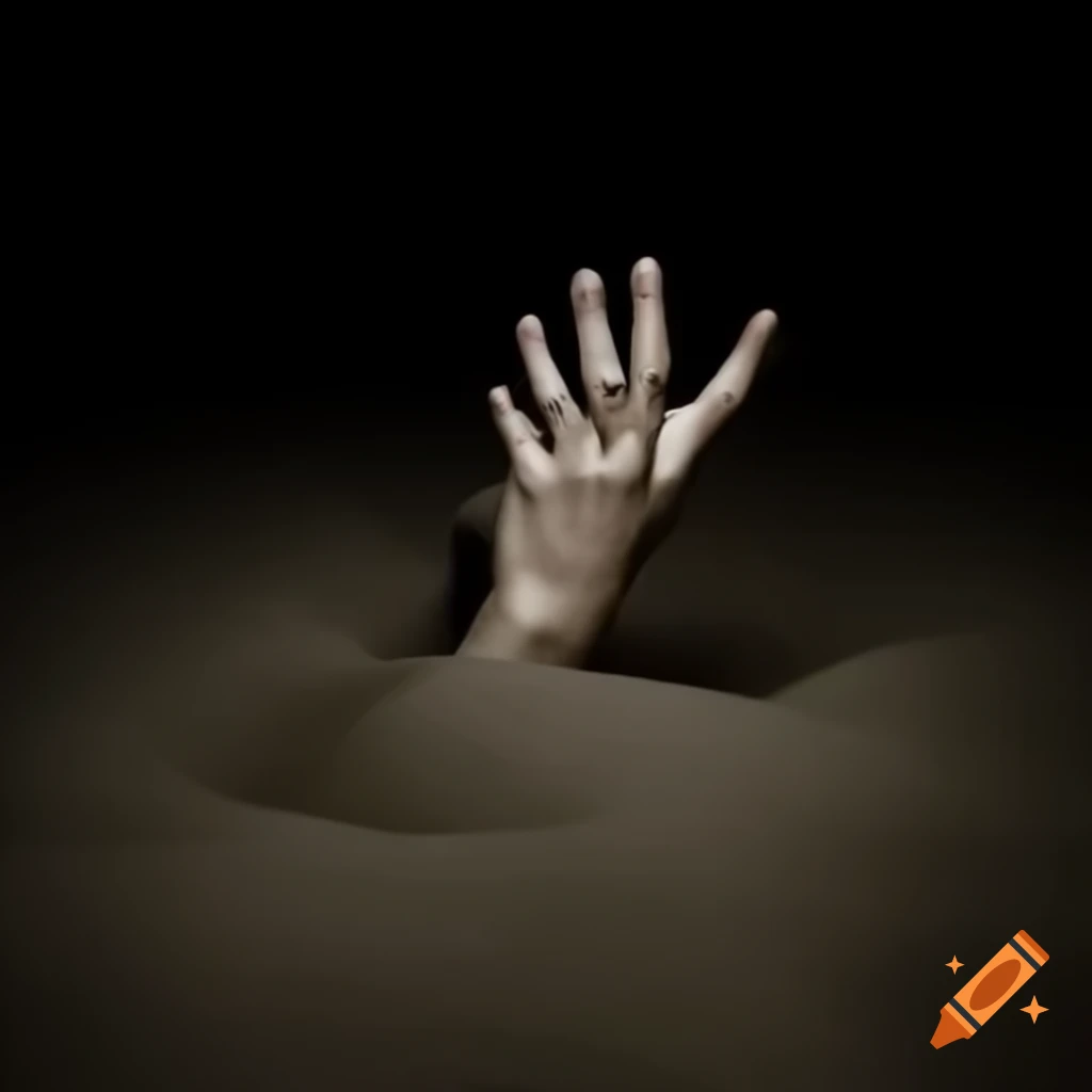 Unsettling hands emerging from darkness or sand, supernatural effect