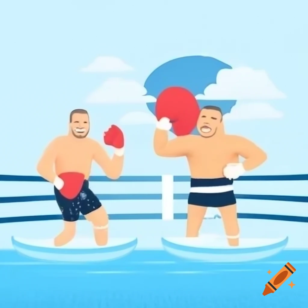 Boxers practicing in a swimming pool, engaging in friendly sparring