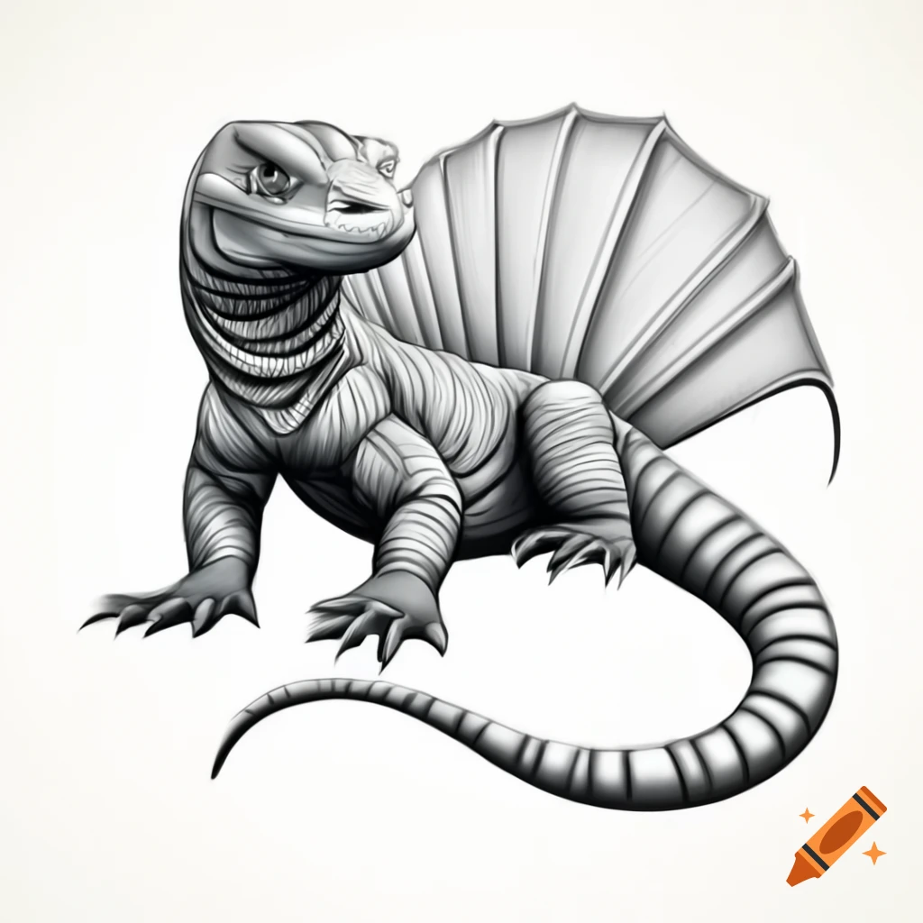 Sketch of a Komodo dragon with wings