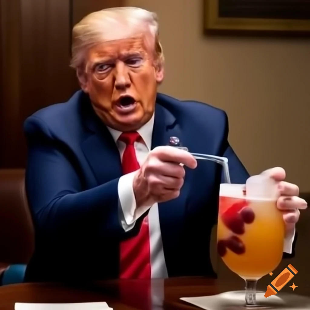 Donald trump spilling fruit punch in a humorous scene on craiyon