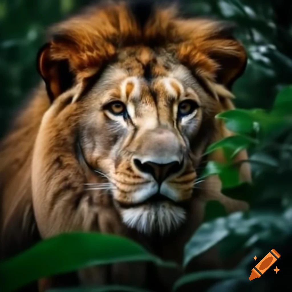 Lion in the jungle environment